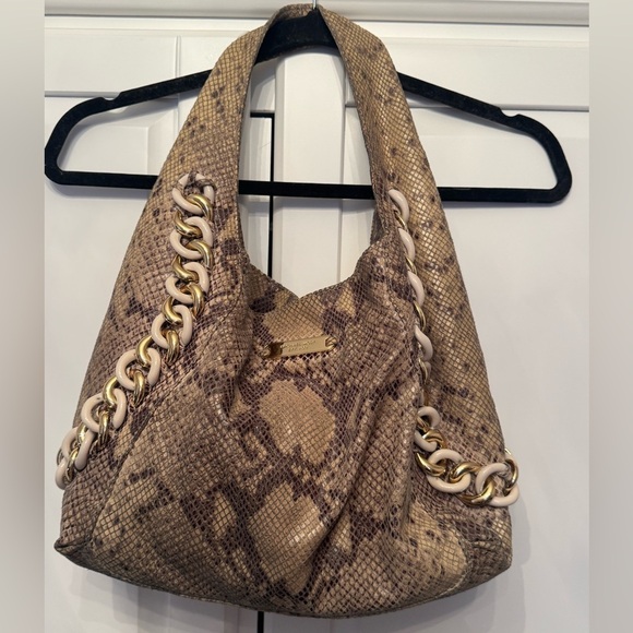 Michael Kors Hobo Python Embossed Leather Chain Link Accent shoulder handbag - Picture 1 of 7